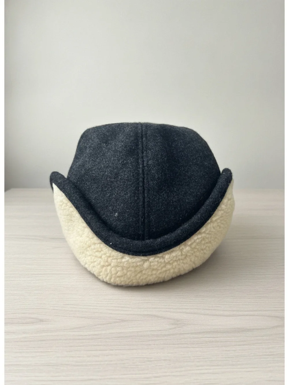 Woolrich Men Dark Gray Wool Blend Winter Cap Ear Flaps Fleece Lined Trapper Hat